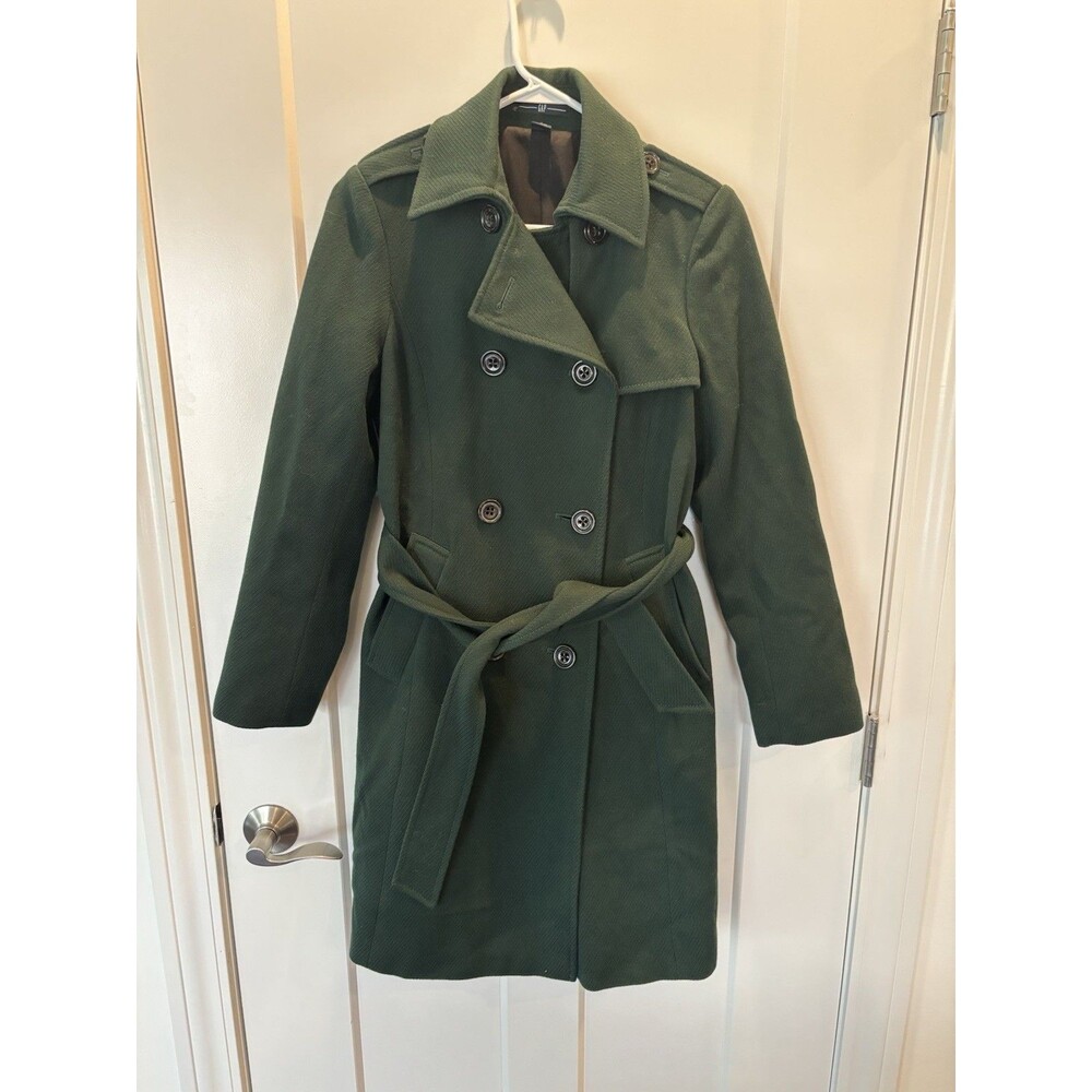 Vintage GAP Womens Pea Coat Double Breasted Wool Blend Green Size Small